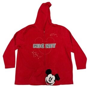 Disney Red Mickey Mouse Zip Hoodie Fleece Jacket Women's Size 2X Cozy Lounge
